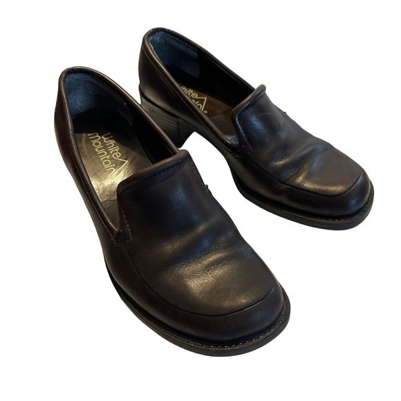 White Mountain Womens Brown Leather Chunky Block Heels Slip On - Picture 1 of 8